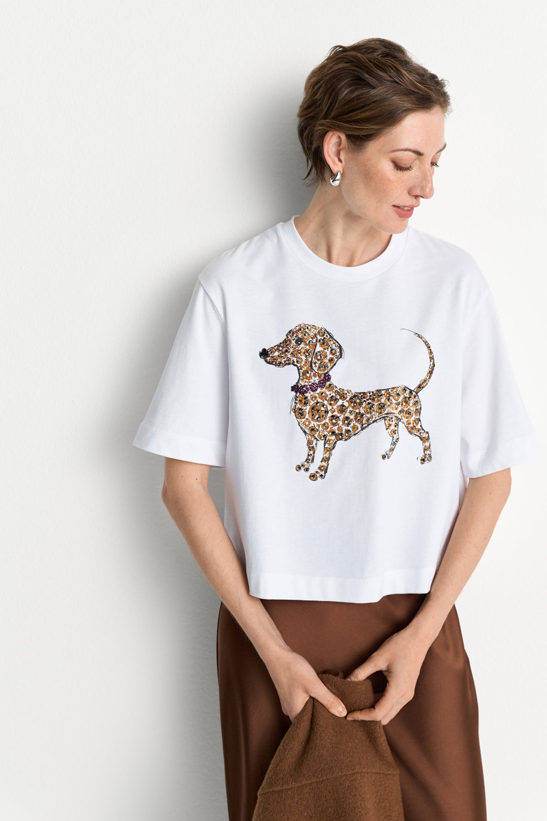 Gentle Fit T-Shirt with Dog Print, white 100 Bild 3