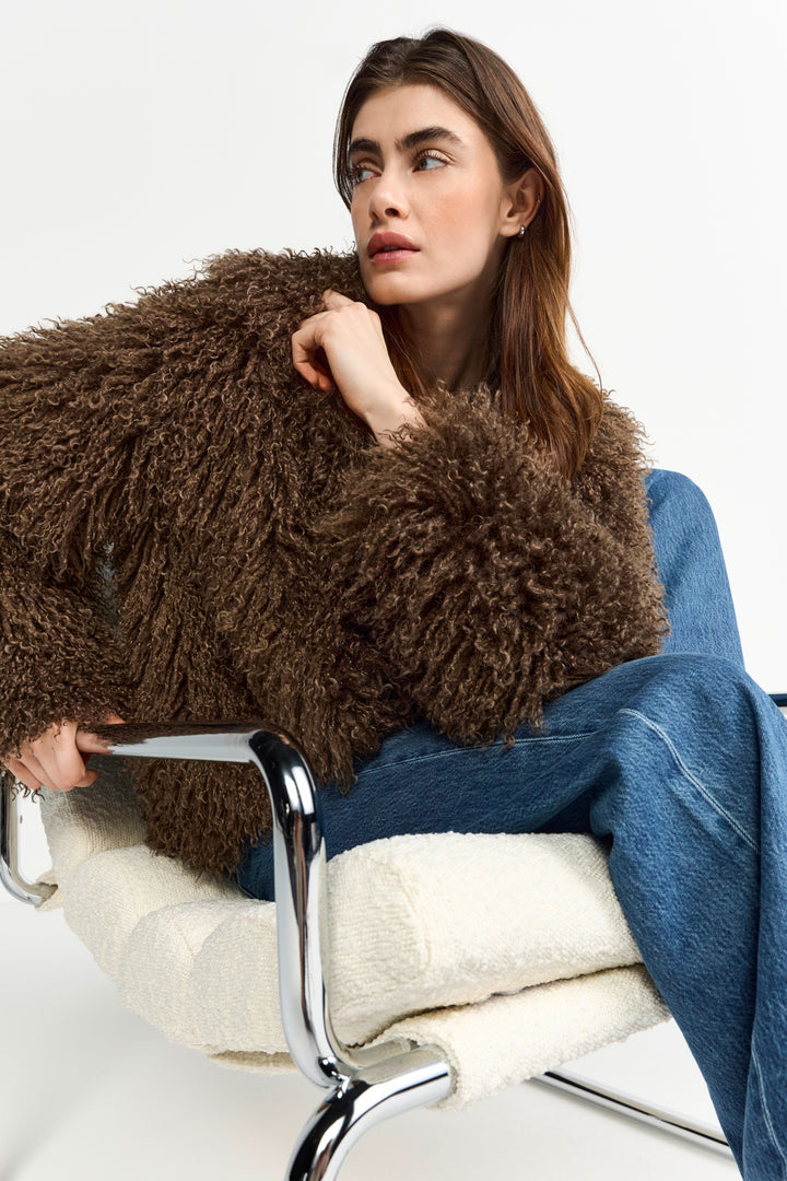 Long Hair Shearling Jacket, dark chocolate 285 Bild 3