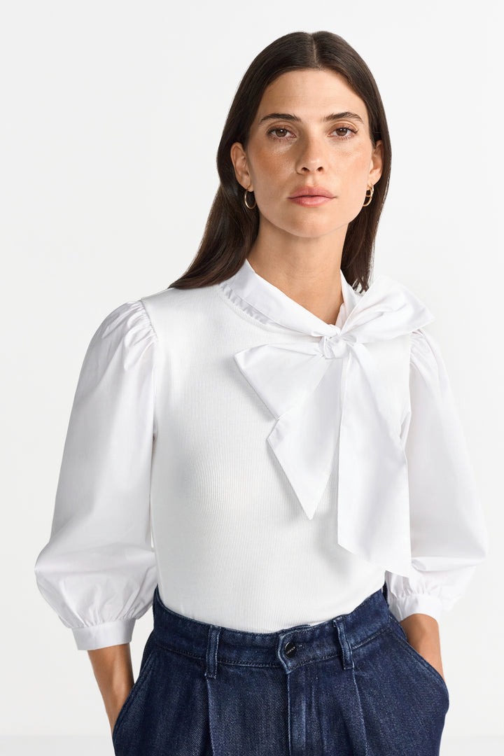 Mat Mix Blouse with Bow, white 100 Bild 3