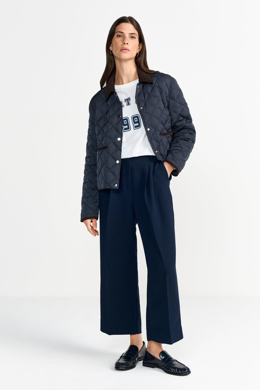 Padded Jacket with Corduroy Collar, midnight blue 781 Bild 2