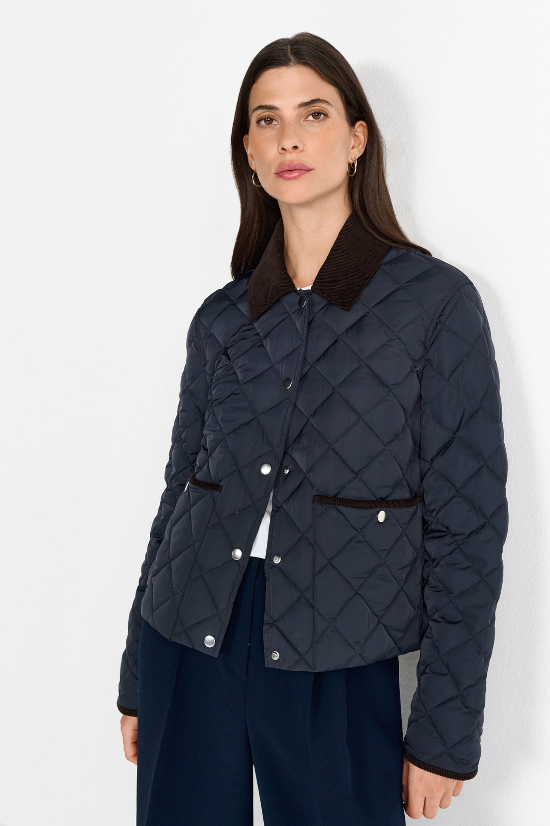 Padded Jacket with Corduroy Collar, midnight blue 781 Bild 3