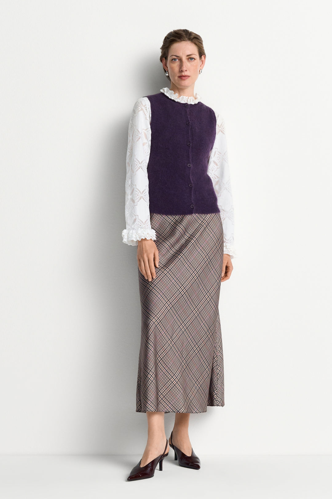 Printed Satin Midi Skirt with Check, hazel 279 Bild 2