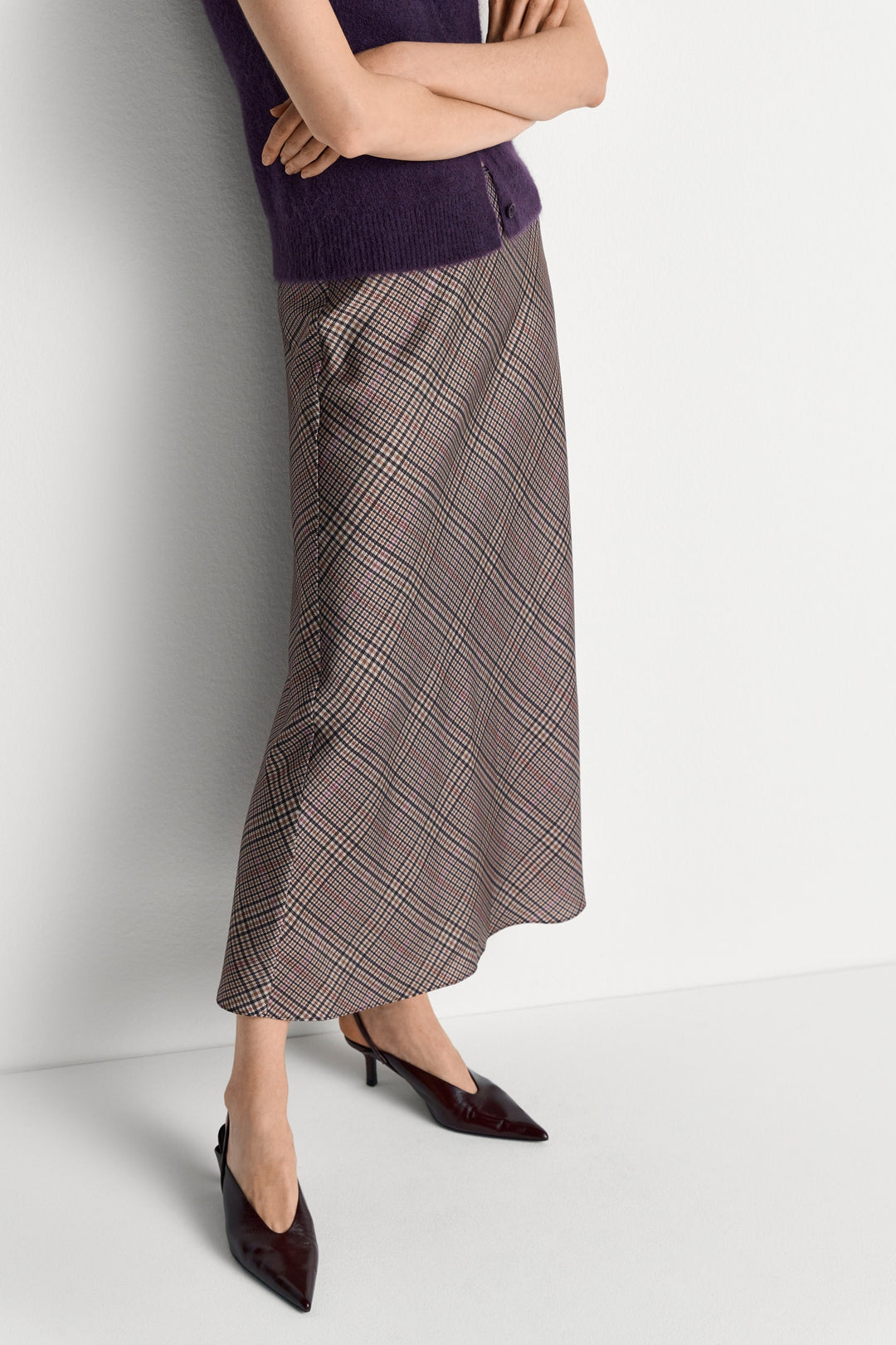 Printed Satin Midi Skirt with Check, hazel 279 Bild 3