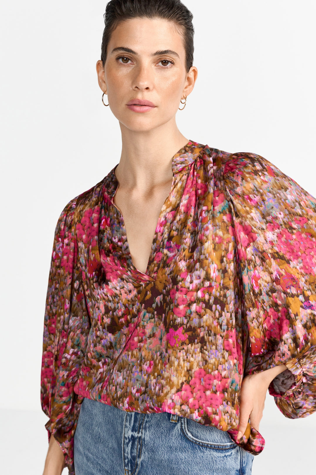 Printed V-Neck Blouse, ruby glow 599 Bild 3