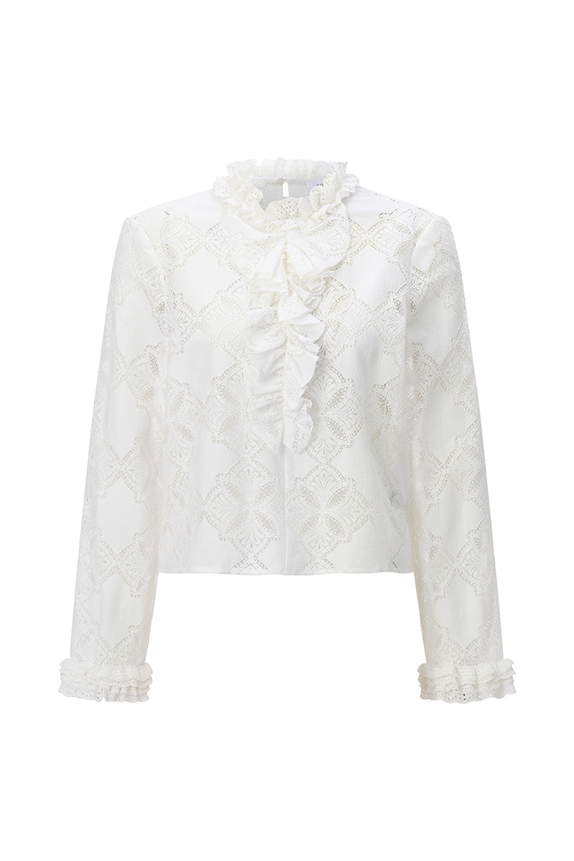 Romantic Blouse with Ruffle, pearl white 113 Bild 1