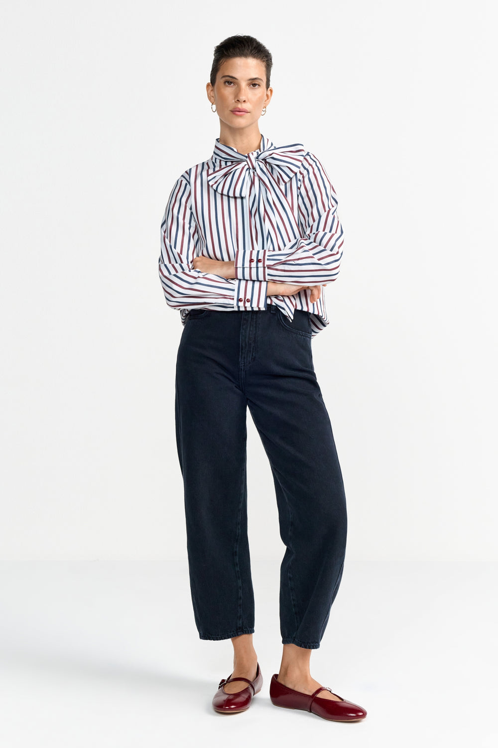 Striped Blouse with Bow, midnight blue 781 Bild 2