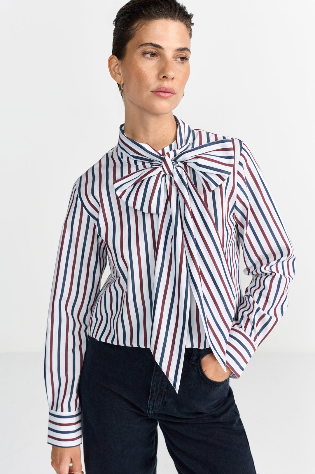 Striped Blouse with Bow, midnight blue 781 Bild 3