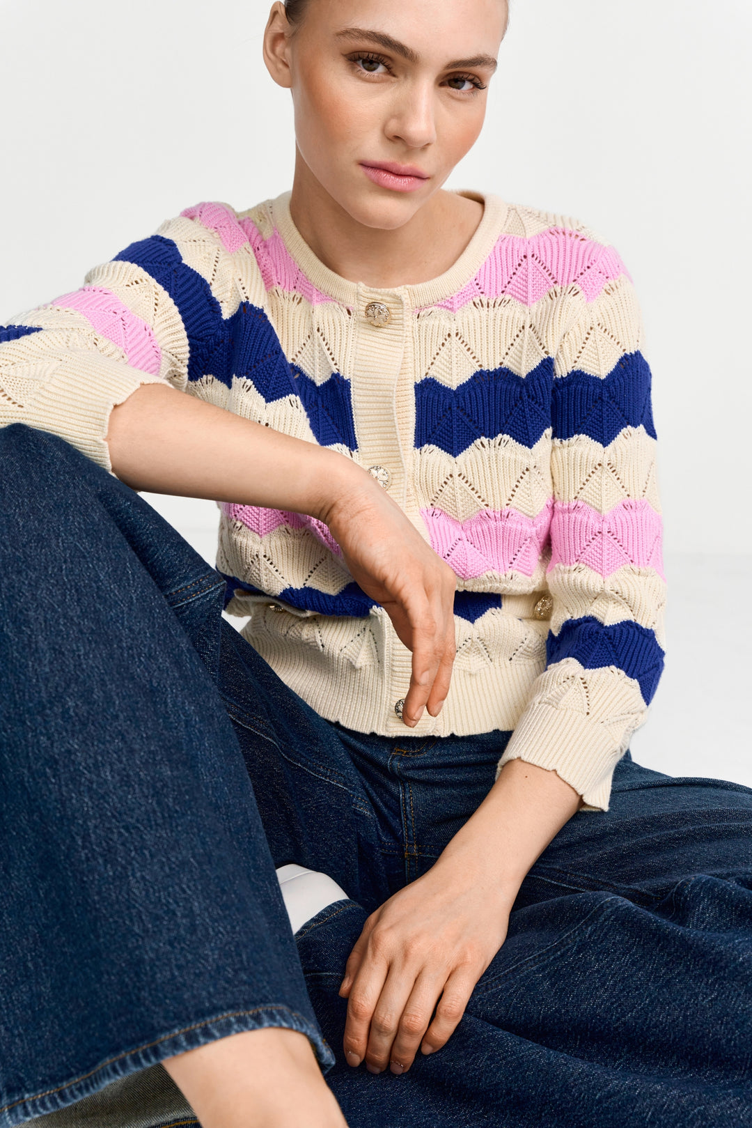 Striped Cardigan Ajour, royal blue 742 Bild 3