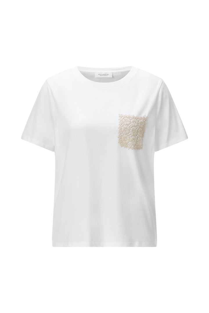 T-Shirt with Crochet Pocket, white 100 Bild 1