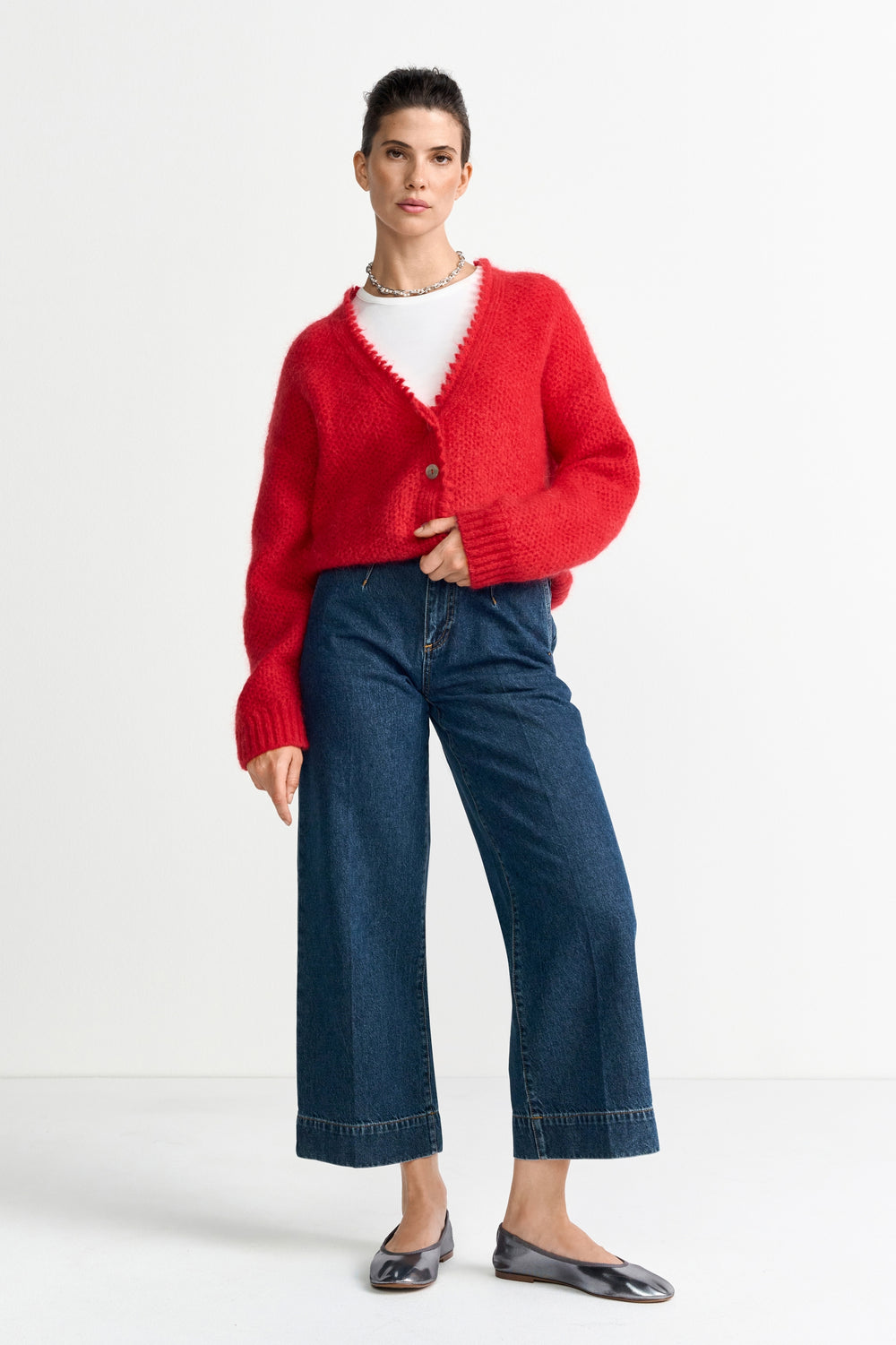 V-Neck Cardigan Tuck Stitch, holiday red 557 Bild 2