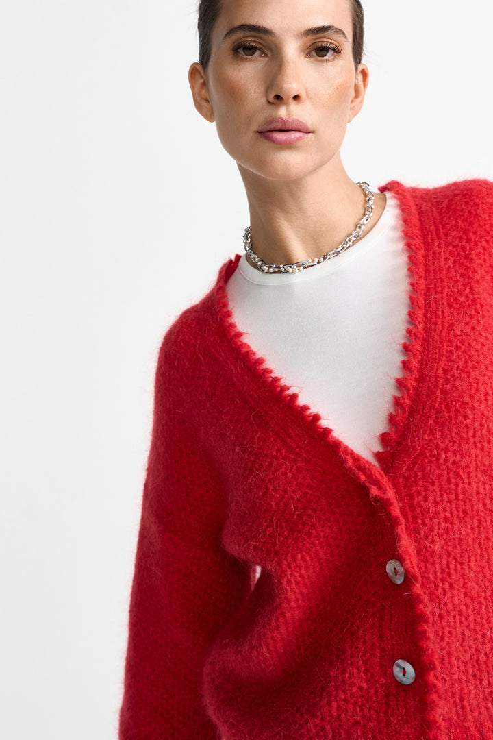 V-Neck Cardigan Tuck Stitch, holiday red 557 Bild 3