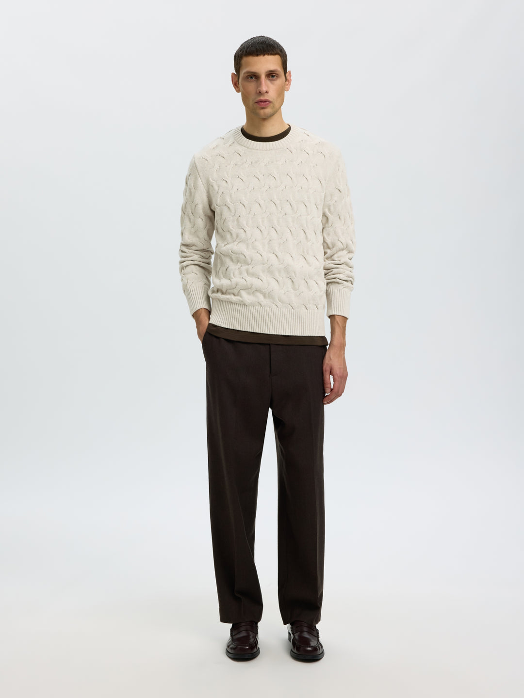 SLMCARLOS LS CABLE CREW NECK NOOS, Silver Birch/Melange 187118001 Bild 4
