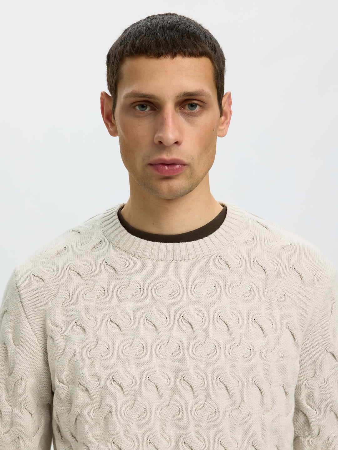 SLMCARLOS LS CABLE CREW NECK NOOS, Silver Birch/Melange 187118001 Bild 5