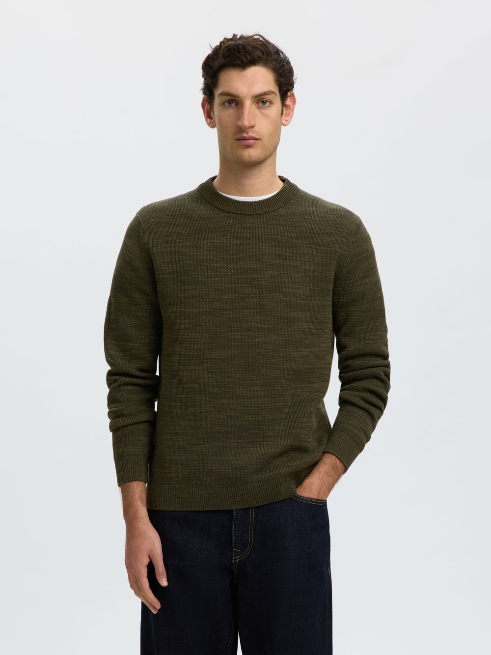 SLMDANE LS KNIT REG STRUC CREW NECK, Forest Night/Kalamata Twist 178191003 Bild 2