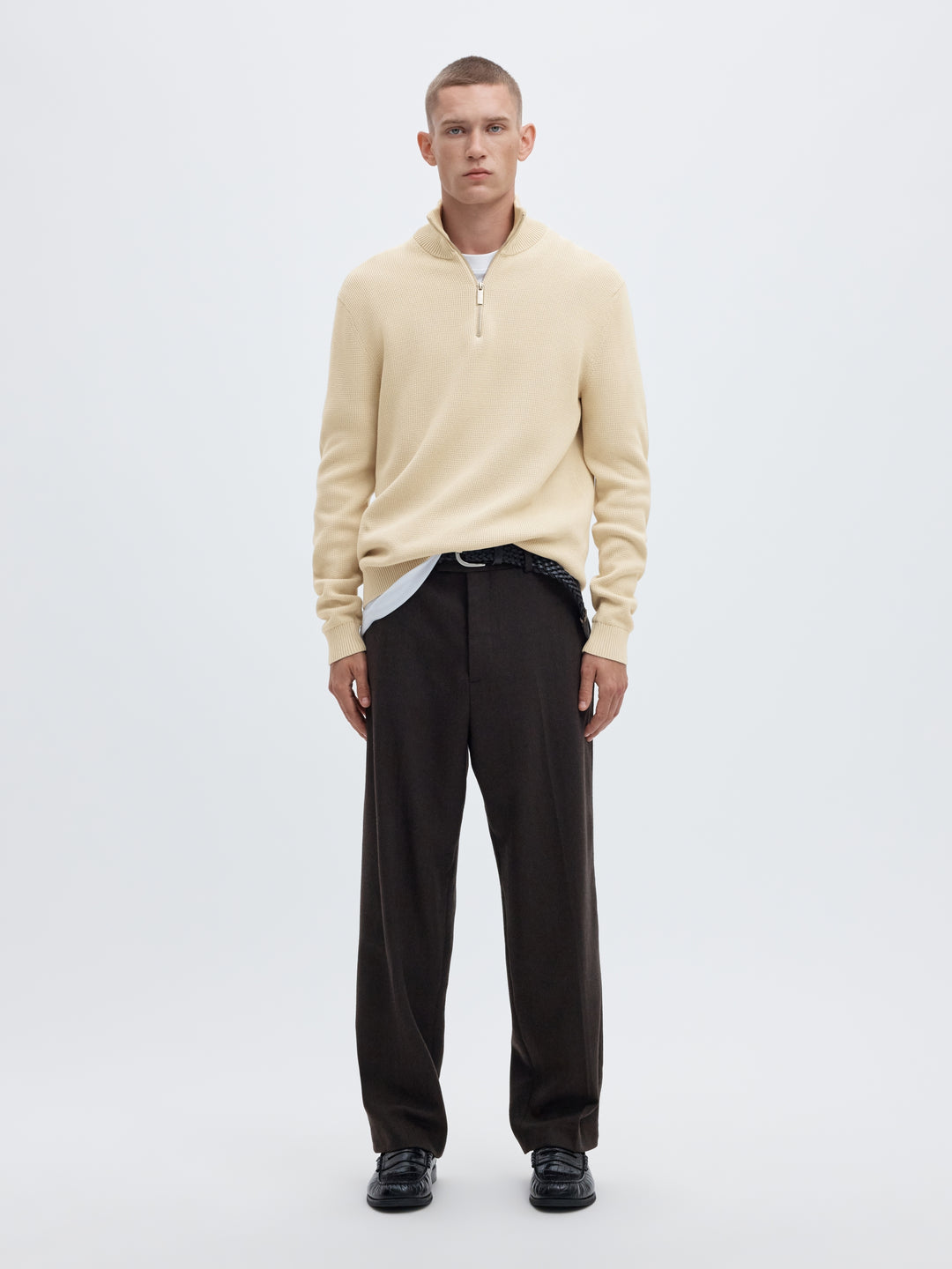 SLMDANE LS KNIT REG STRUC HALF ZIP, Oatmeal 184679 Bild 3