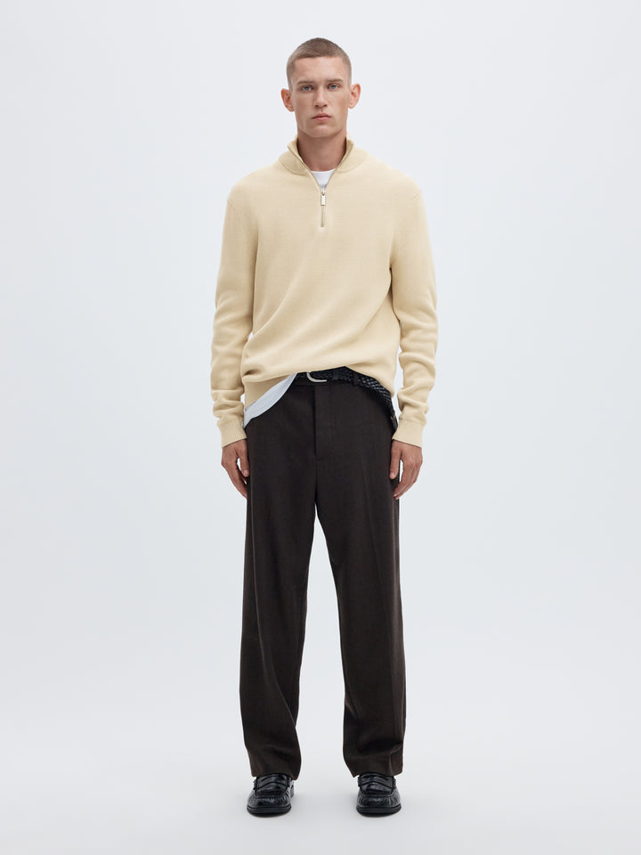 SLMDANE LS KNIT REG STRUC HALF ZIP, Oatmeal 184679 Bild 3