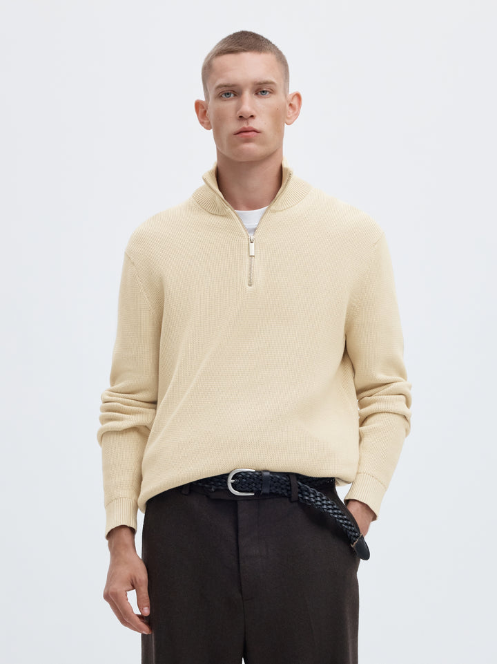SLMDANE LS KNIT REG STRUC HALF ZIP, Oatmeal 184679 Bild 4