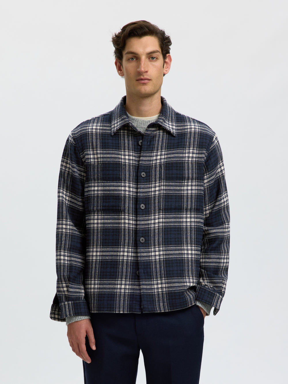 SLMOLE PABLO WOOL BLEND OVERSHIRT N, Sky Captain/Egret / Black 186839005 Bild 2