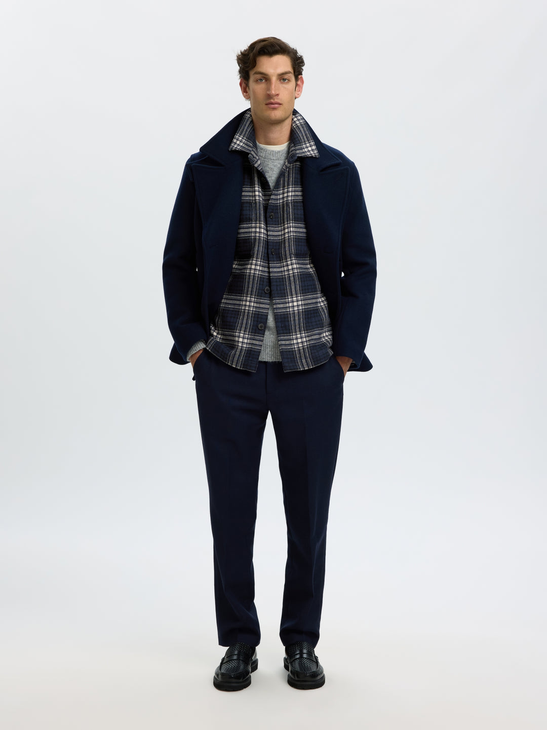 SLMOLE PABLO WOOL BLEND OVERSHIRT N, Sky Captain/Egret / Black 186839005 Bild 3