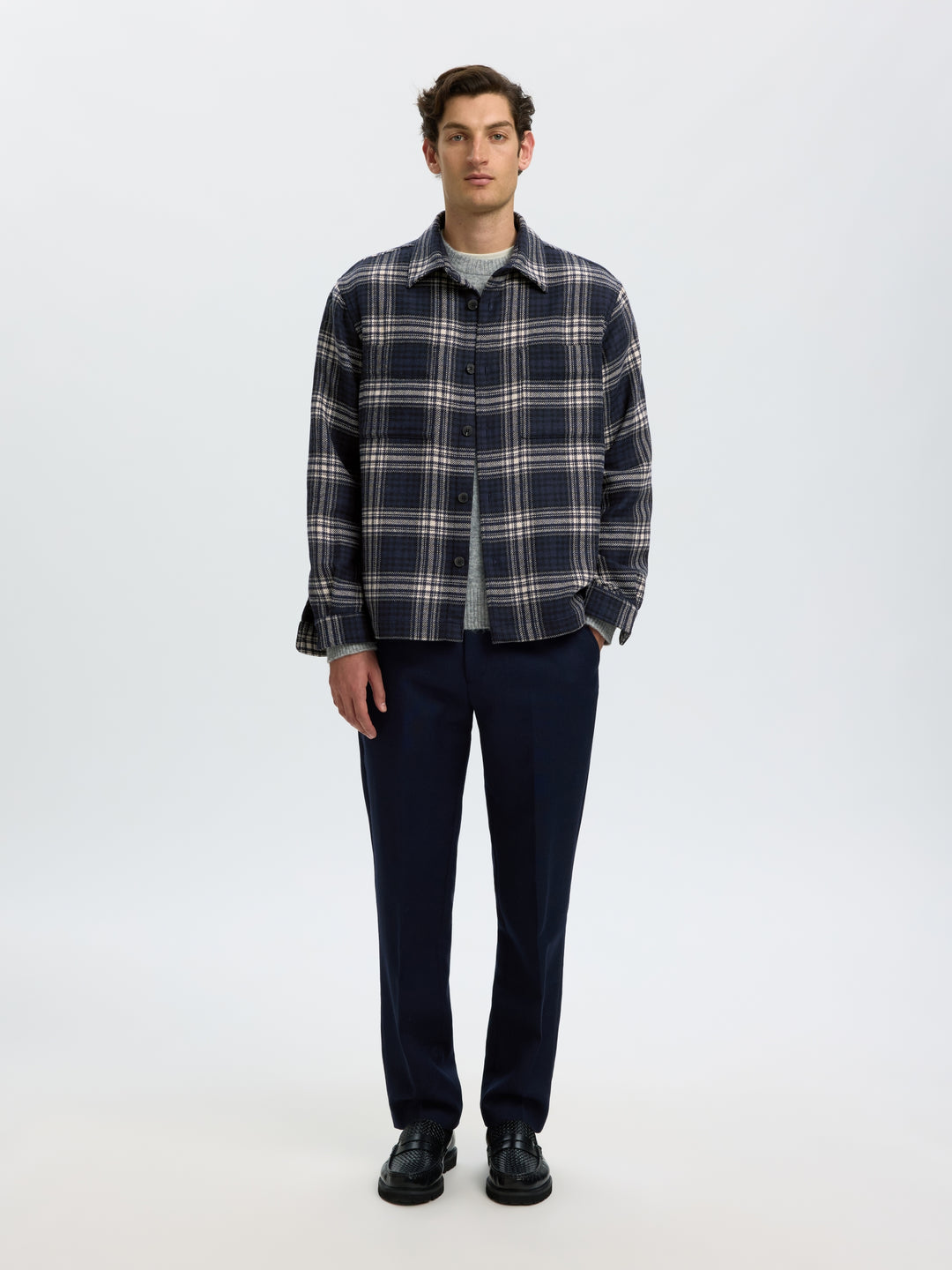 SLMOLE PABLO WOOL BLEND OVERSHIRT N, Sky Captain/Egret / Black 186839005 Bild 5