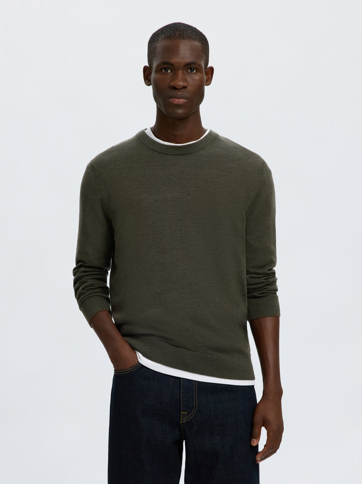 SLMTRAY LS KNIT REG MERINO CREW NOO, Forest Night 178191 Bild 3