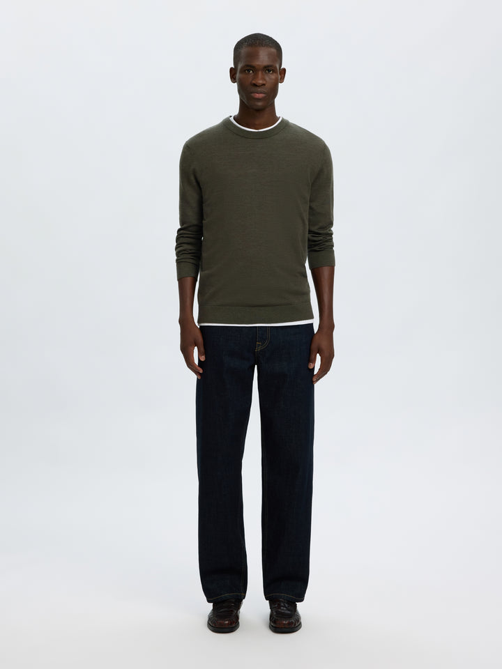 SLMTRAY LS KNIT REG MERINO CREW NOO, Forest Night 178191 Bild 4