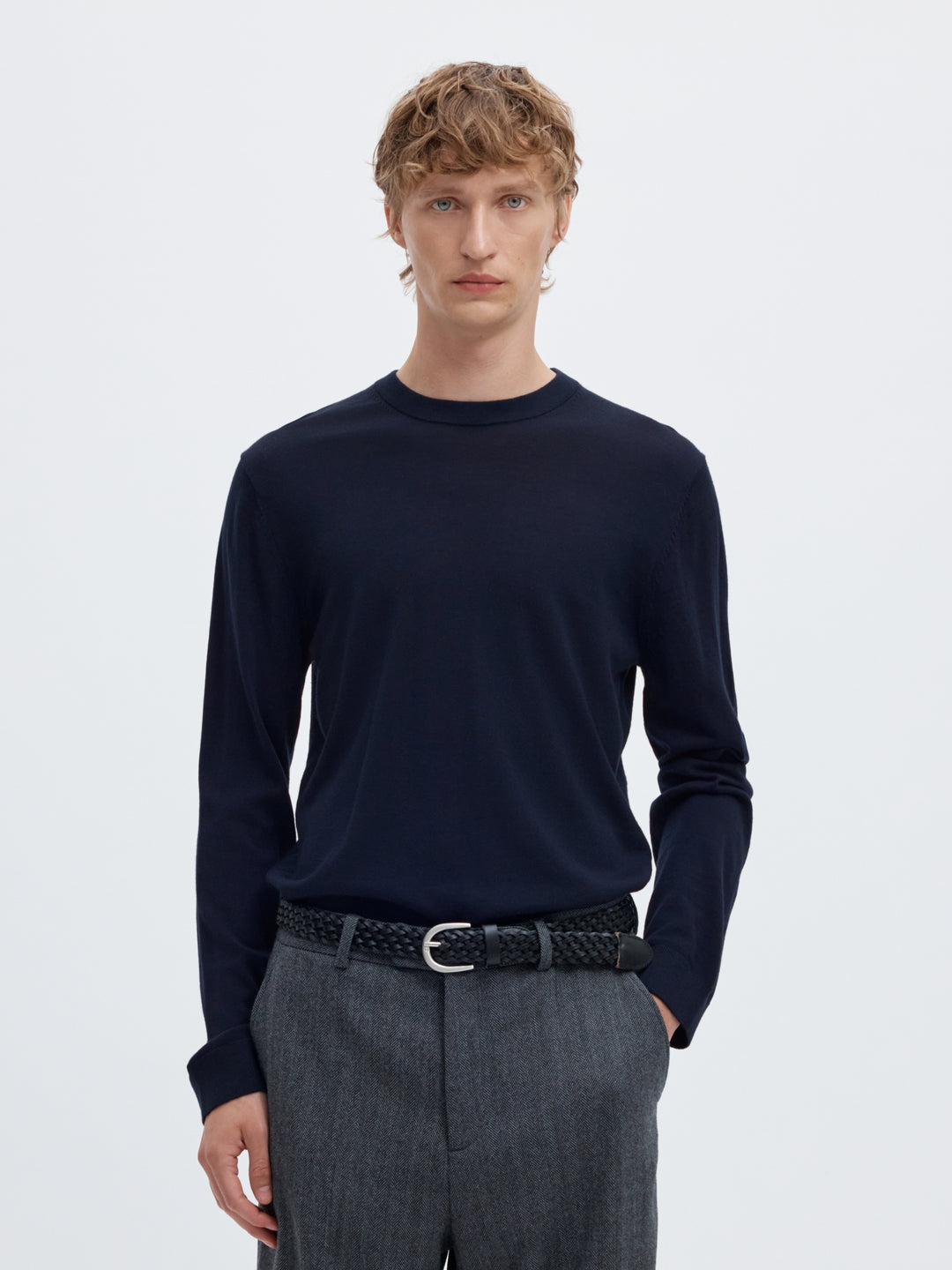 SLMTRAY LS KNIT REG MERINO CREW NOO, Navy Blazer 178814 Bild 2
