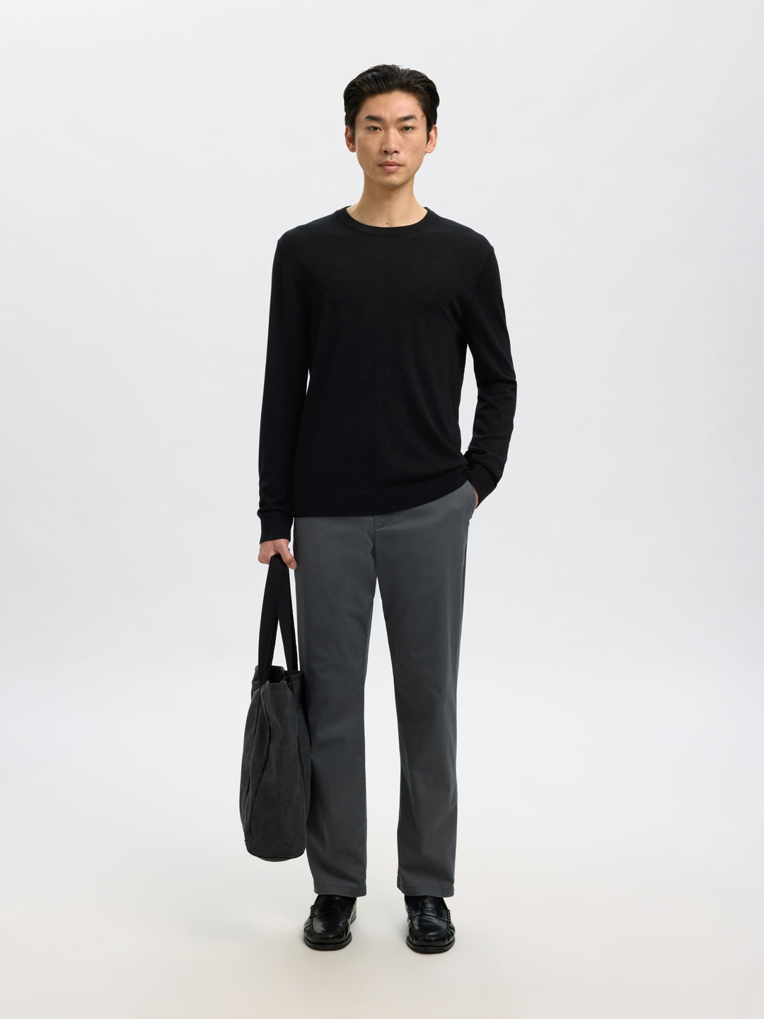SLMTRAY LS KNIT REG MERINO CREW NOO, Black 179099 Bild 5
