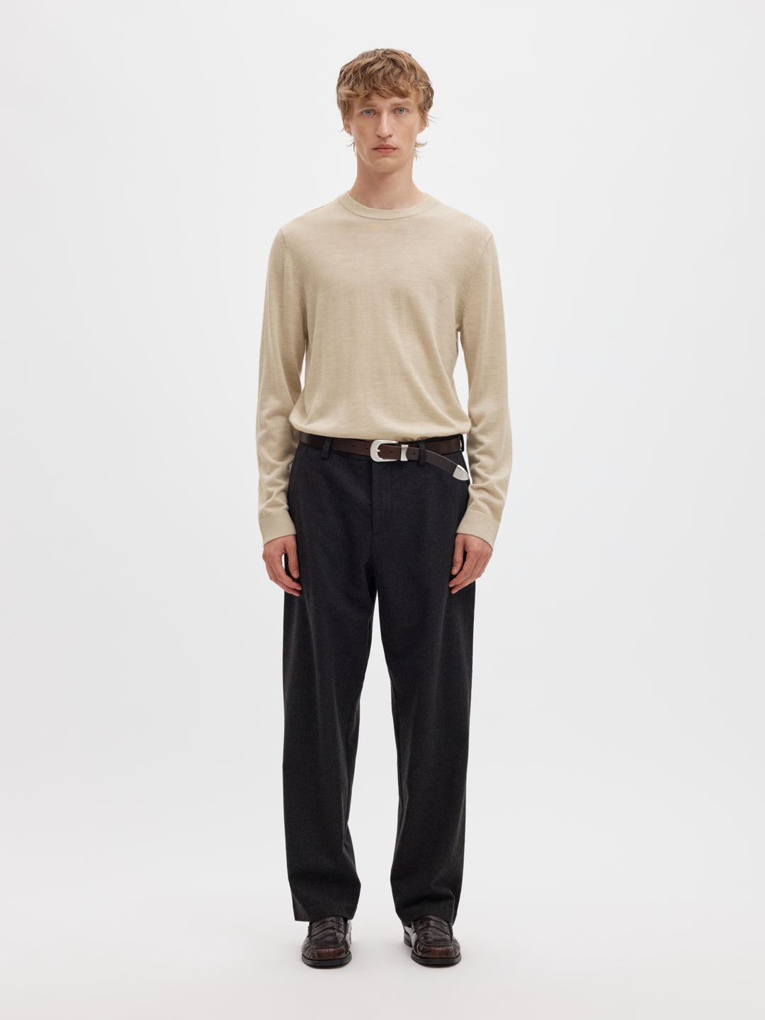 SLMTRAY LS KNIT REG MERINO CREW NOO, Oatmeal/Melange 184679001 Bild 3