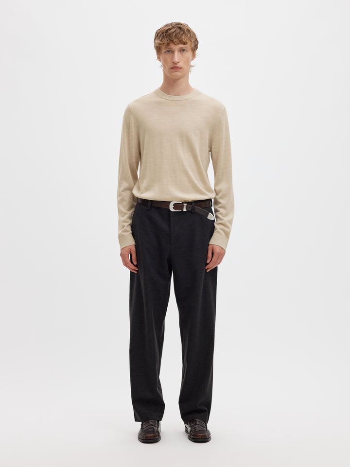 SLMTRAY LS KNIT REG MERINO CREW NOO, Oatmeal/Melange 184679001 Bild 3