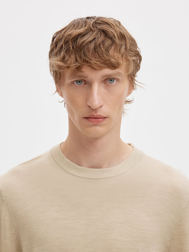 SLMTRAY LS KNIT REG MERINO CREW NOO, Oatmeal/Melange 184679001 Bild 5