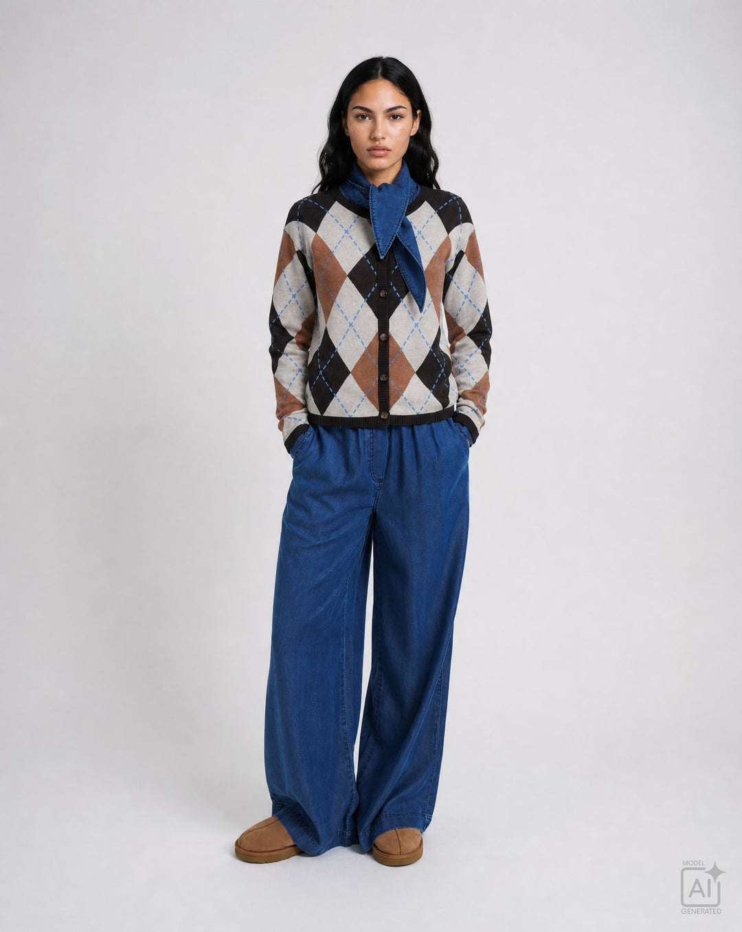 ARGYLE BUTTON CARDIGAN, SAND PRINT 1103 Bild 3