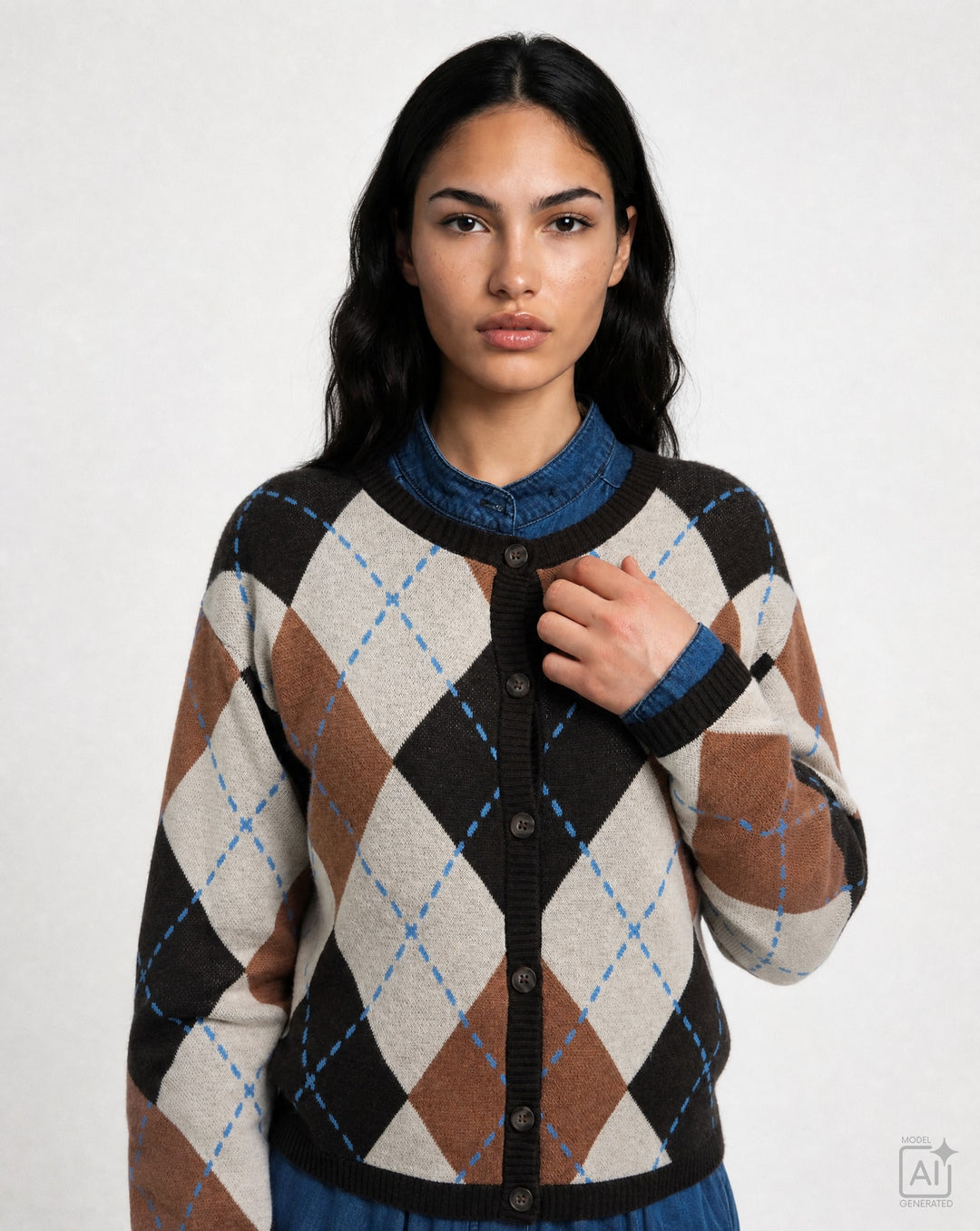 ARGYLE BUTTON CARDIGAN, SAND PRINT 1103 Bild 4