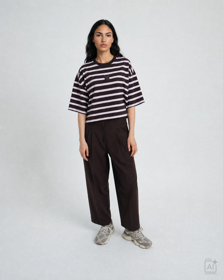 BOXY CROPPED T-SHIRT ANAGRAM STRIPE, DARK CHOC 913 Bild 3