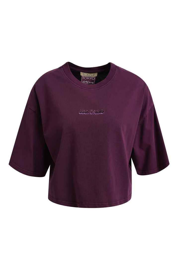 BOXY CROPPED T-SHIRT SEQUINS, PLUM 508 Bild 1