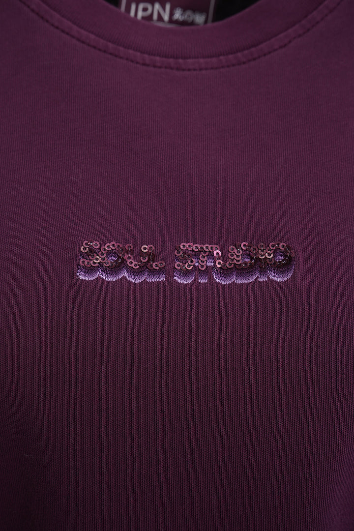 BOXY CROPPED T-SHIRT SEQUINS, PLUM 508 Bild 3