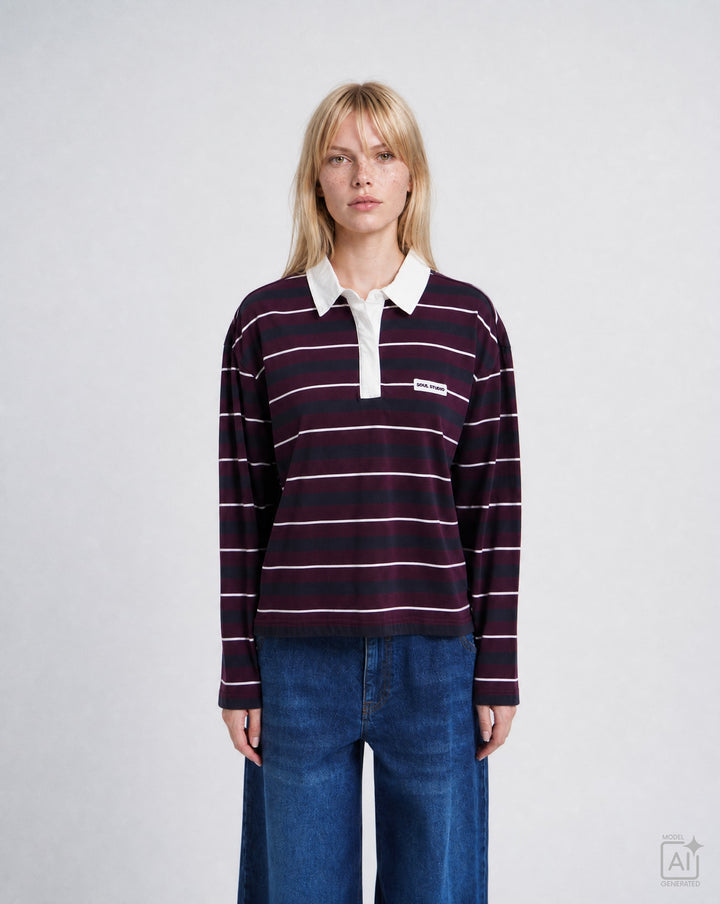 BOXY RUGBY LONGSLEEVE MULTISTRIPED, PLUM 508 Bild 1