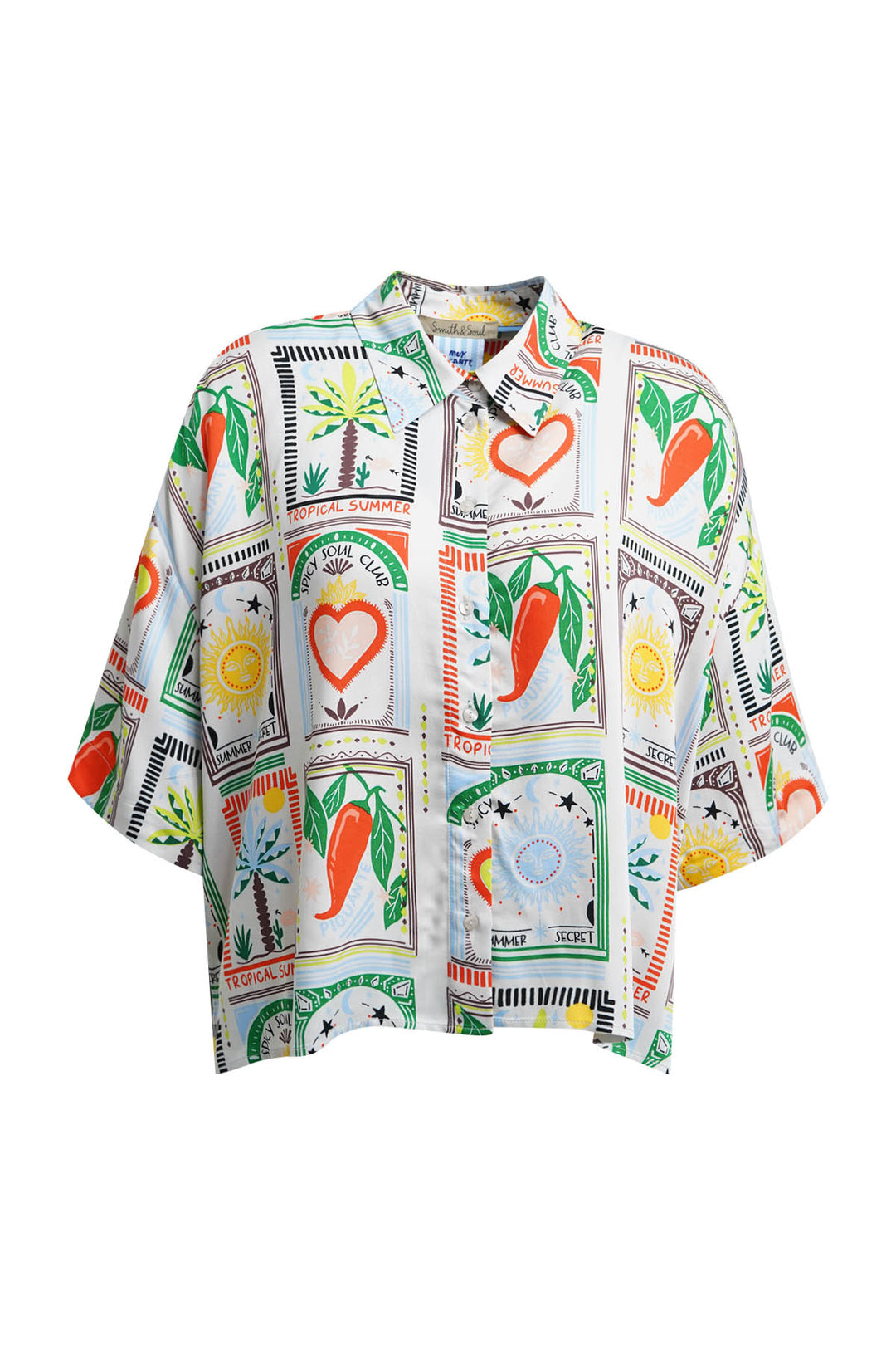 BOXY SHIRT COLLAR BLOUSE HALF SLV, CHILI PRINT 1449 Bild 1