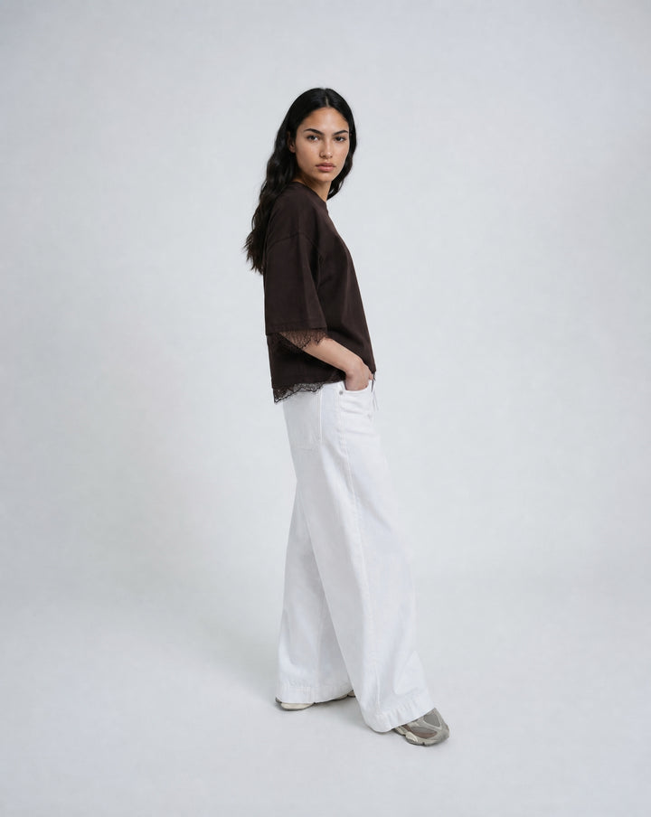 BOXY T-SHIRT LACE HEM, DARK CHOC 913 Bild 2