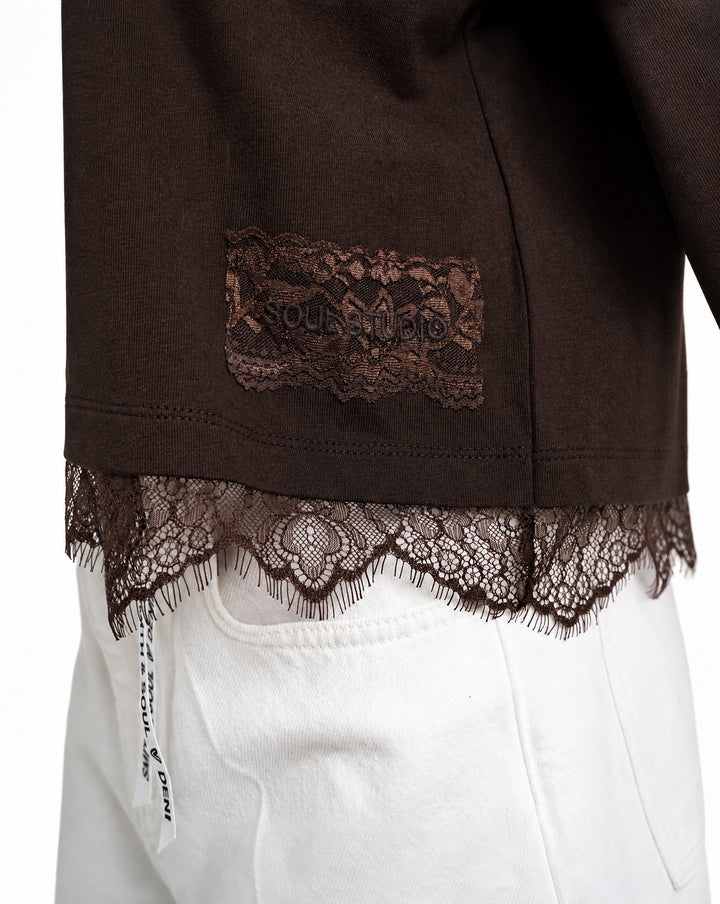 BOXY T-SHIRT LACE HEM, DARK CHOC 913 Bild 3