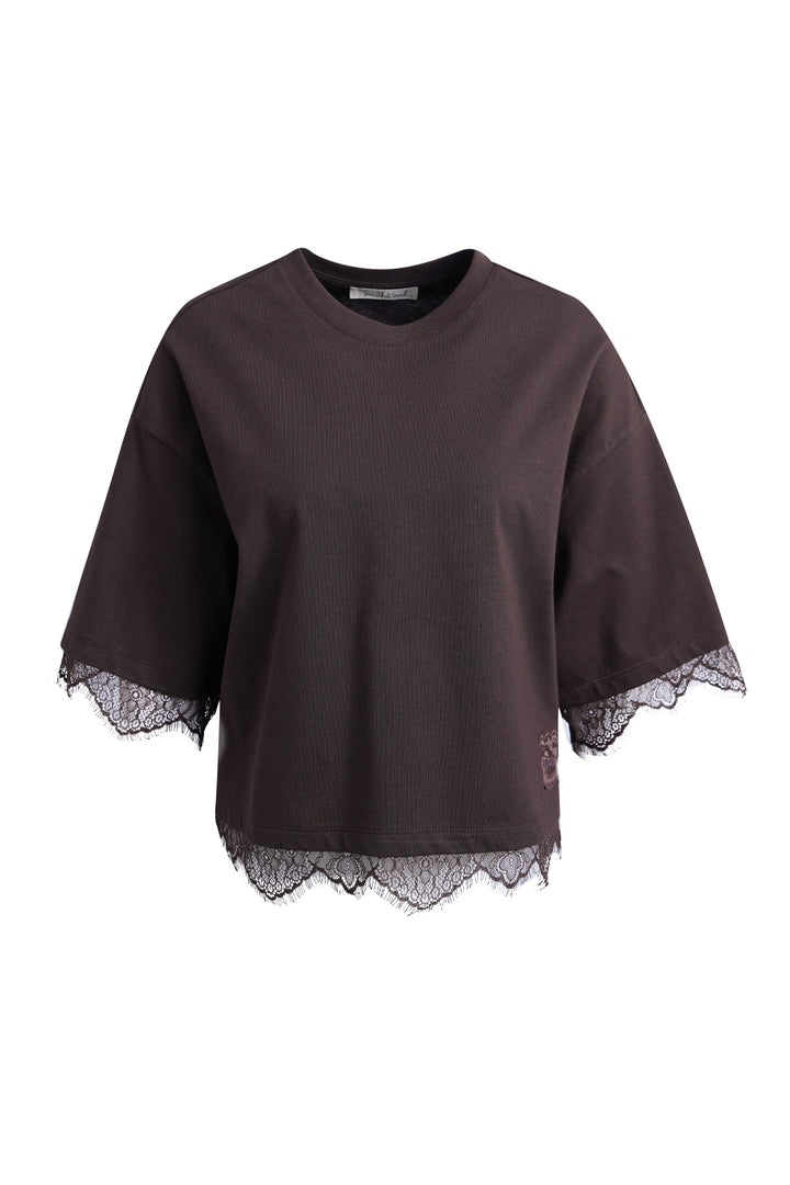 BOXY T-SHIRT LACE HEM, DARK CHOC 913 Bild 5