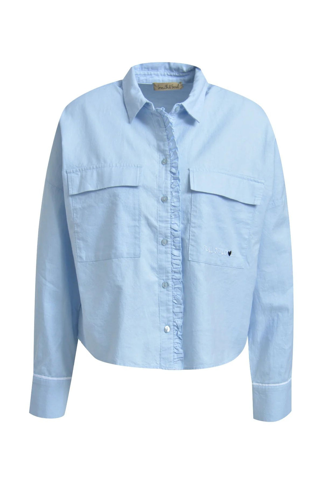 CROPPED RUFFLE OXFORD BLOUSE, SKY 602 Bild 1