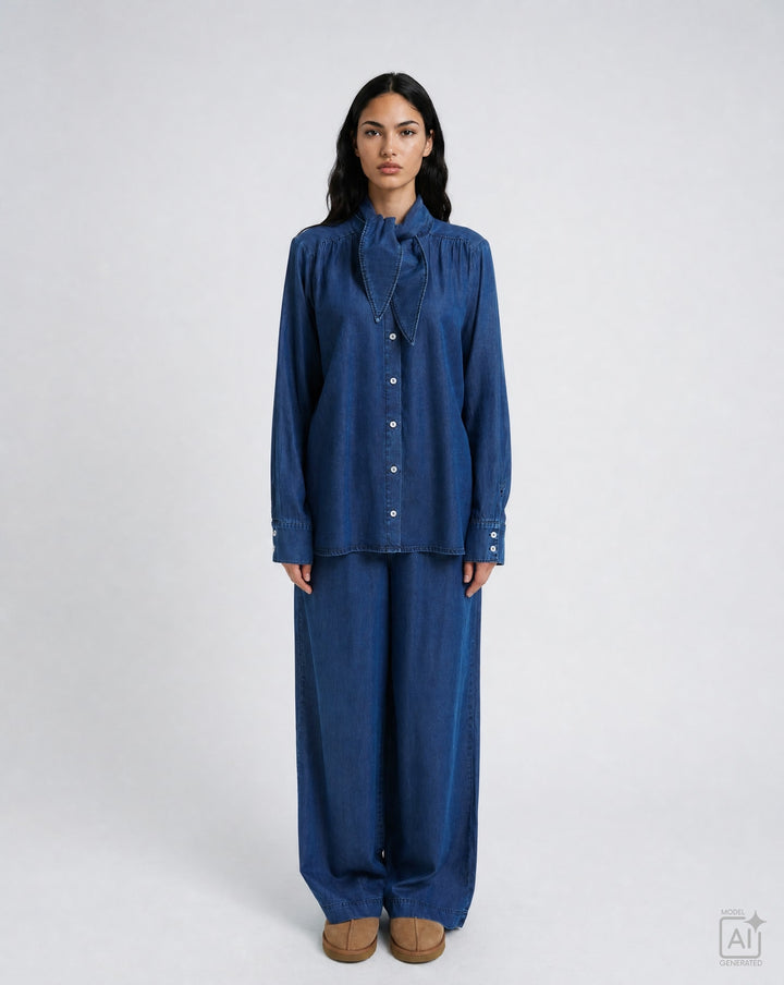 LYOCELL DENIM BLOUSE SCARF COLLAR, DENIM 649 Bild 1
