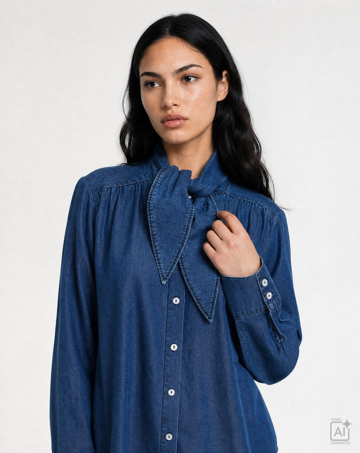 LYOCELL DENIM BLOUSE SCARF COLLAR, DENIM 649 Bild 4
