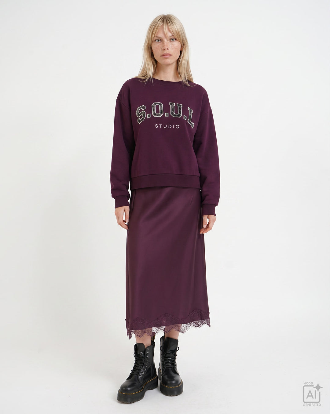 RELAXED COLLEGE SWEATSHIRT, PLUM 508 Bild 4