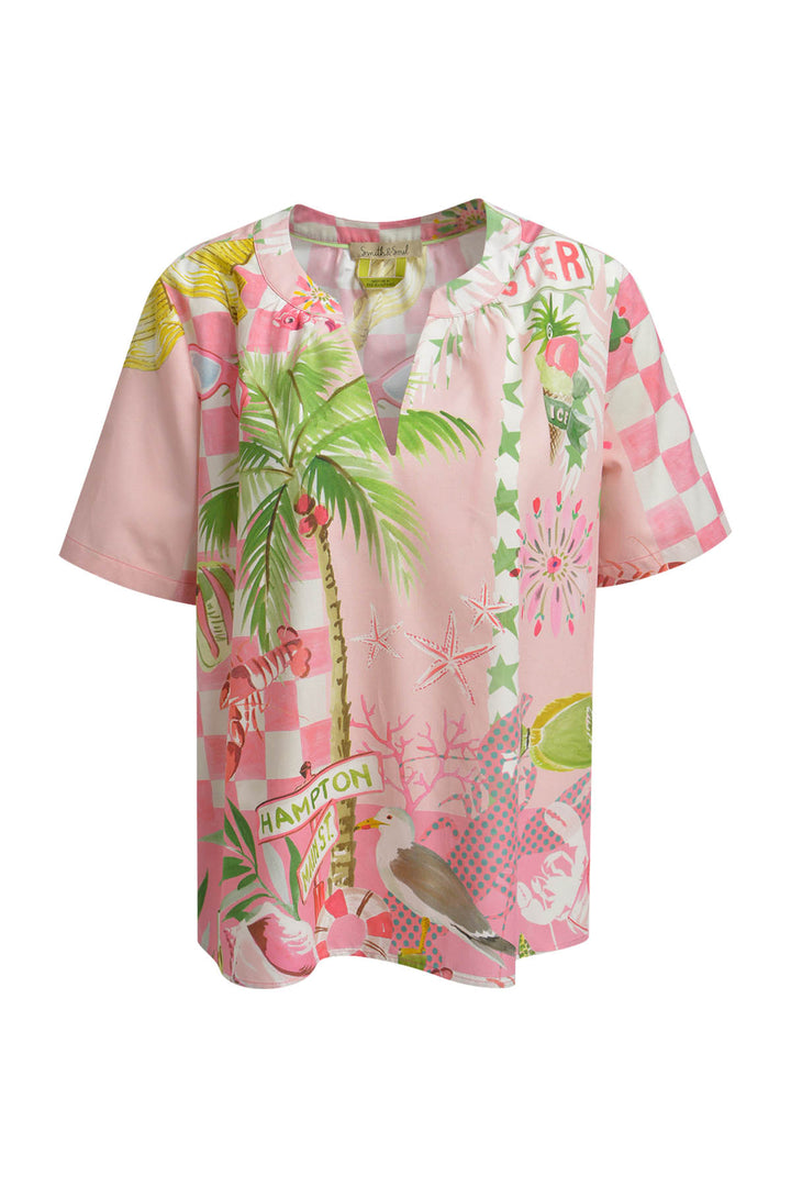 SHORT SLV V-NECK BLOUSE, POWDER ROS� PRINT 1403 Bild 1