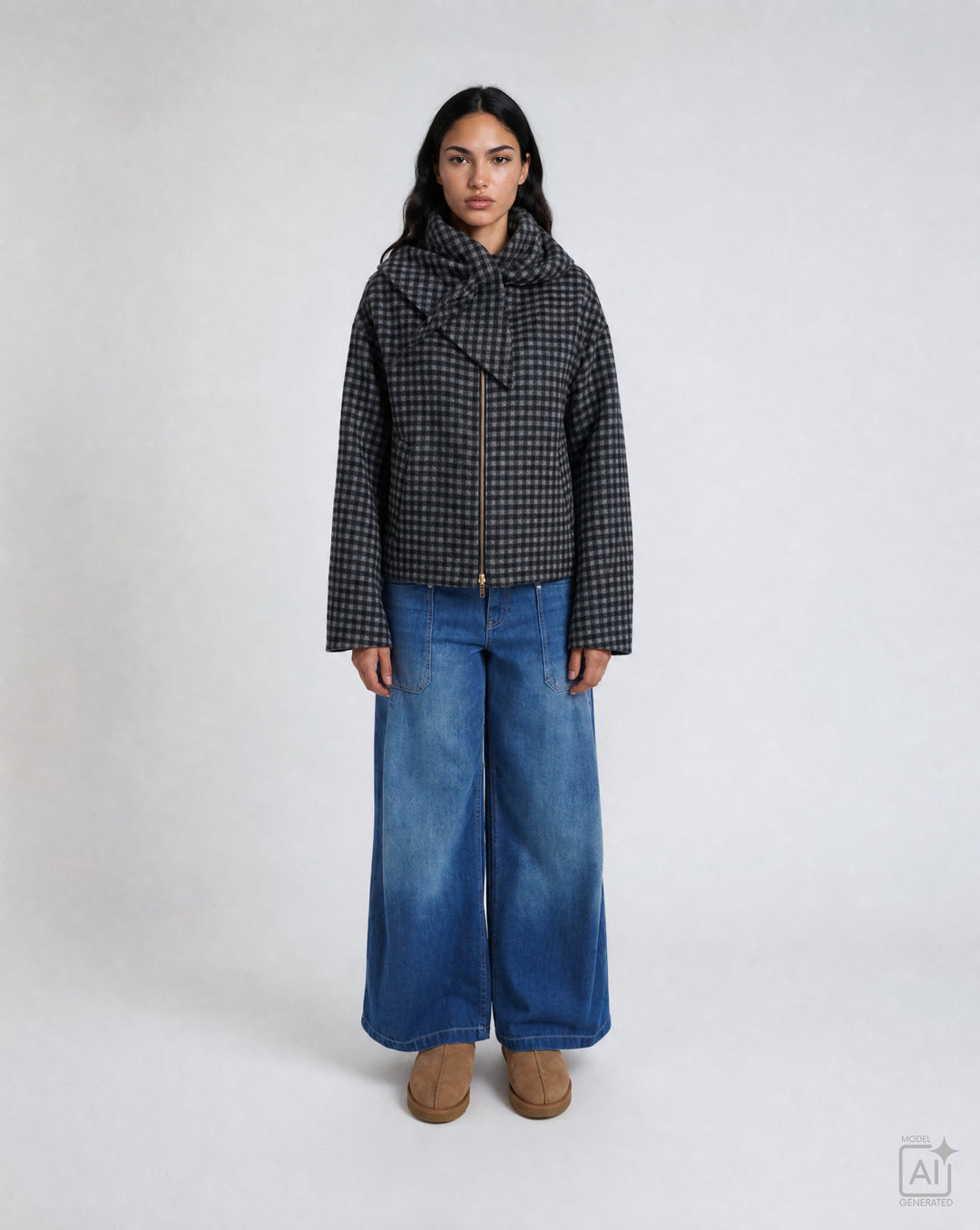 SHORT WOOL JACKET WITH SCARF, MARINE PRINT 1606 Bild 1
