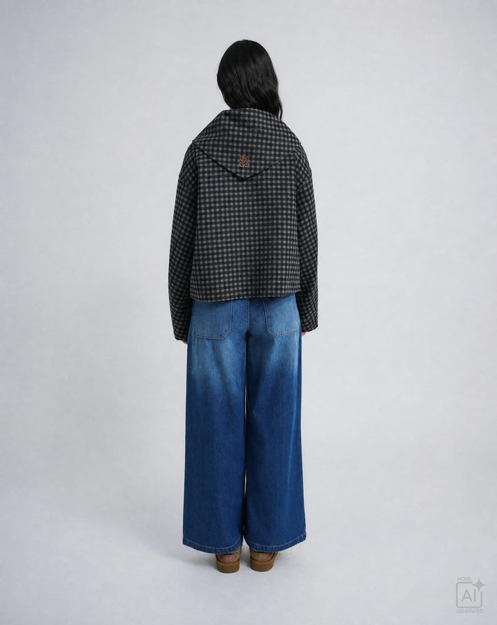 SHORT WOOL JACKET WITH SCARF, MARINE PRINT 1606 Bild 2