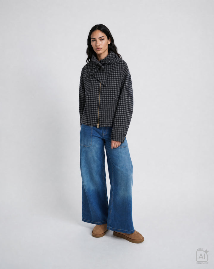 SHORT WOOL JACKET WITH SCARF, MARINE PRINT 1606 Bild 3