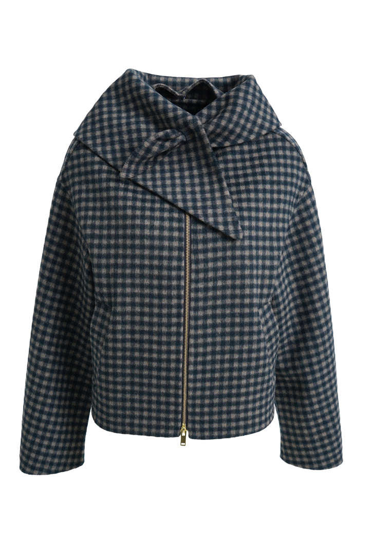 SHORT WOOL JACKET WITH SCARF, MARINE PRINT 1606 Bild 5